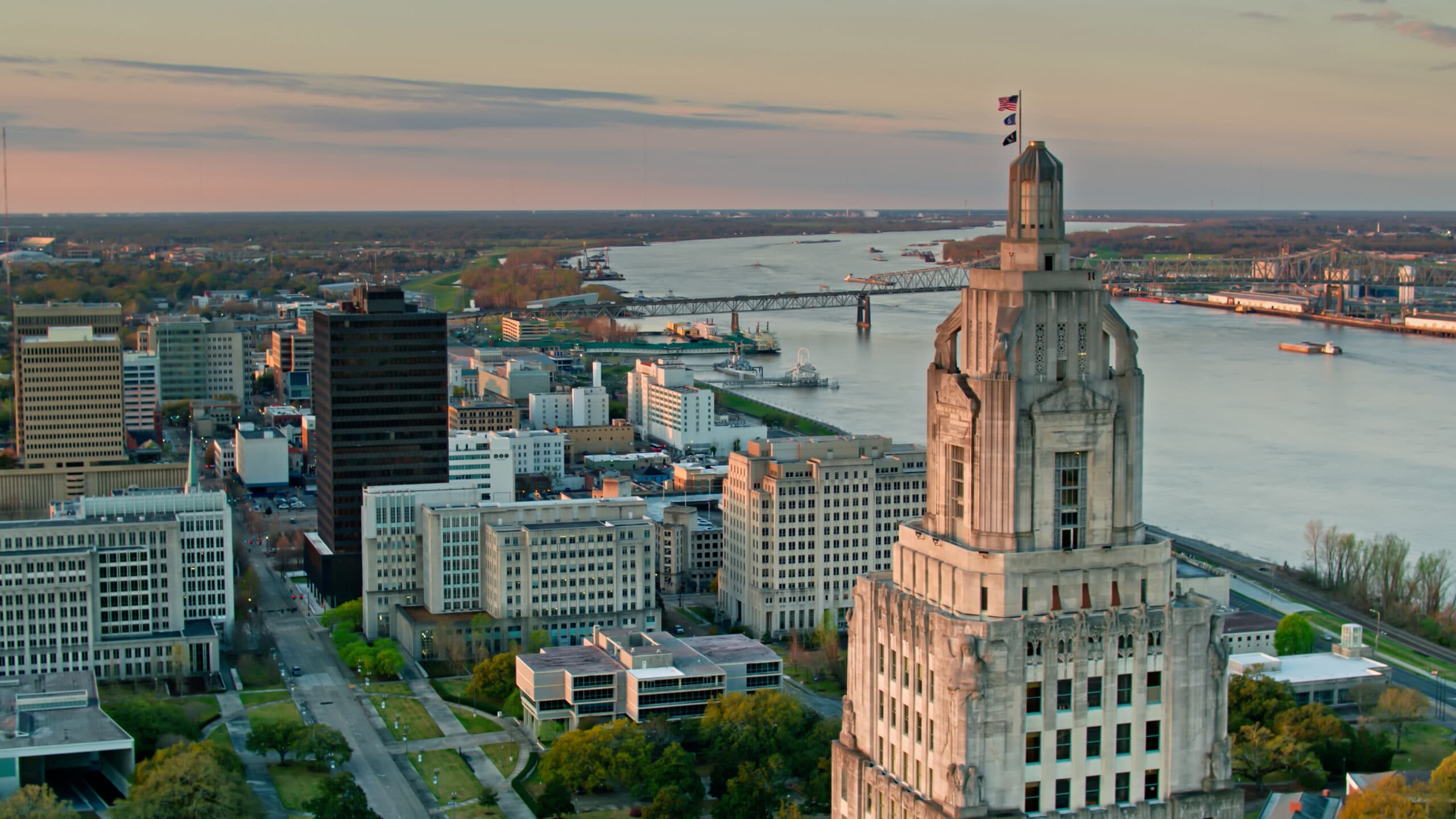 Downtown Baton Rouge skyline along the Mississippi River representing personal loans in LA and Louisiana lending options