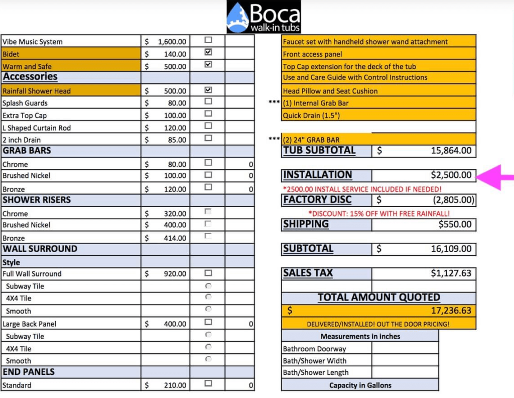 Boca walk in tub installation cost and price breakdown.