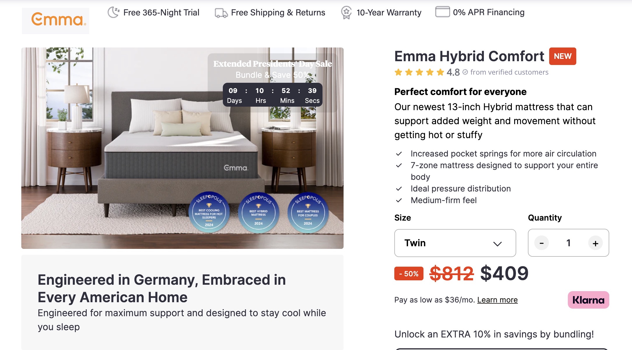 review Emma hybrid mattress 