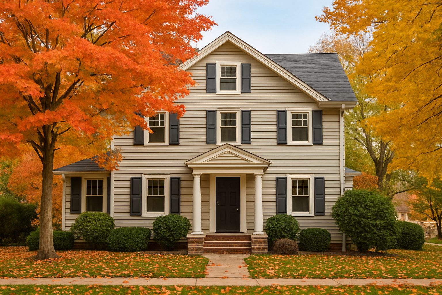 Traditional Michigan home in fall foliage, representing home equity loans in Michigan