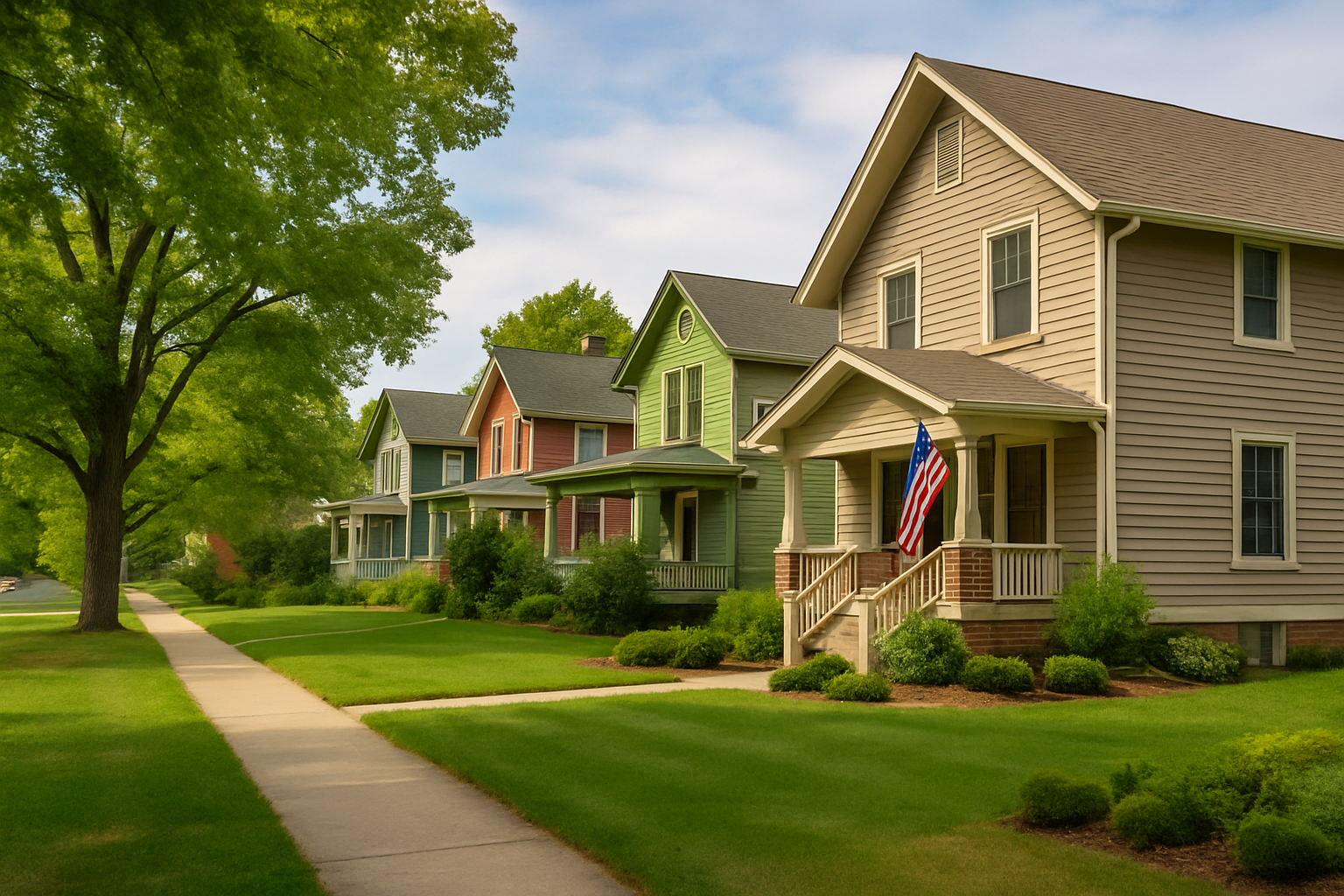 Peaceful Iowa neighborhood with suburban homes and greenery, representing best personal loans Iowa
